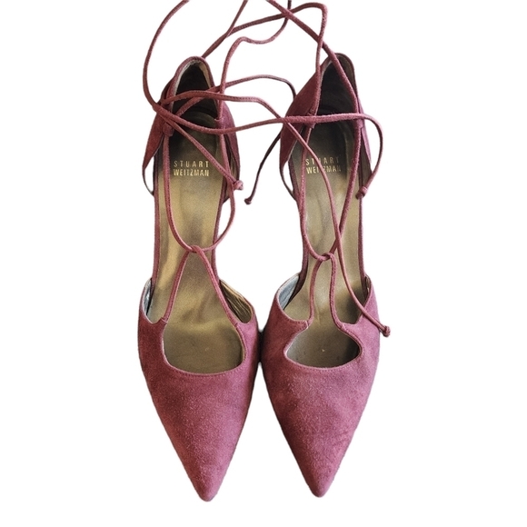 Stuart Weitzman Maroon Burgundy Suede Lace Up Point Toe Pumps - Picture 1 of 4